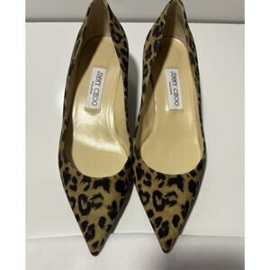 Jimmy Choo Leopard Print Kitten Heel Pumps Shoes Suede Professional Sz 38.5